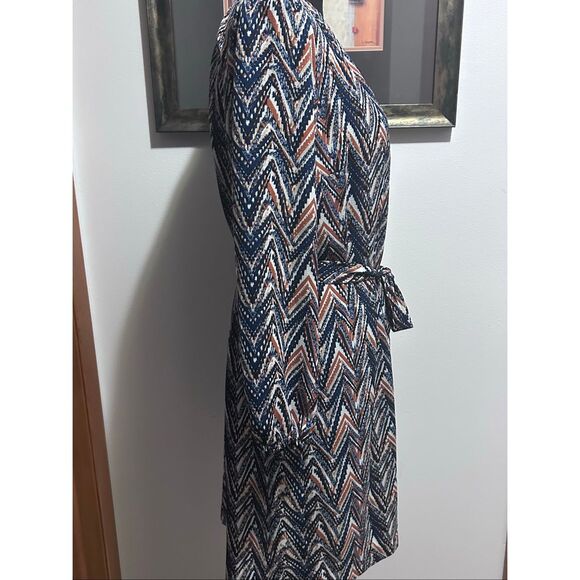 Liverpool Los Angeles Chevron Belted Dress Size L Navy Rust White - Picture 3 of 10